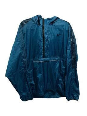 Nike Vintage Windbreaker Blue Packable Hood Jacket Size XL